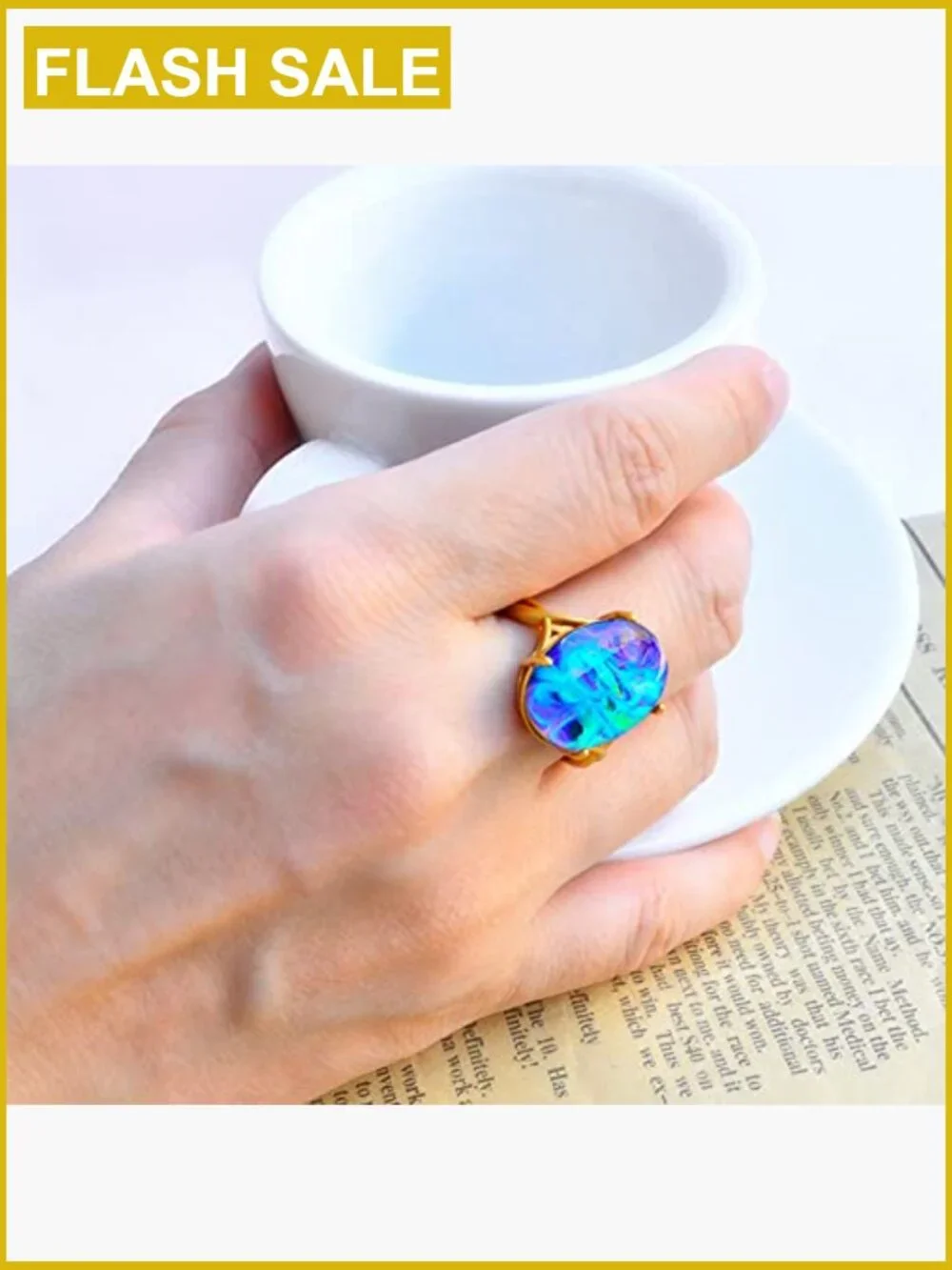 Swirl Color Change Mood Ring, 24K Gold Plated, Adjustable Oval Ring